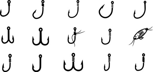Fishing hook icon vector set. Fishing illustration sign collection. fish symbol or logo.
