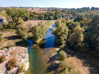 Obraz premium Vit river, passing near village of Aglen, Bulgaria