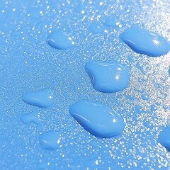 Obraz premium Large and small water droplets scattered on a blue surface