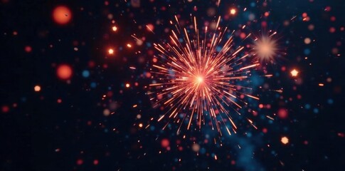 Obraz premium Fiery confetti explosion against black night sky , energetic, dynamic, powder