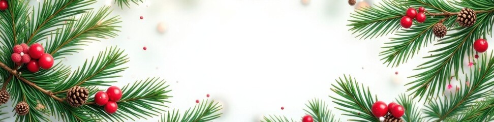 Obraz premium Fir branches intertwined with pine cones in a festive holly border, winter borders, pine cone decoration, fir branches