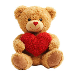 Obraz premium Teddy bear holding a heart symbolizes love and comfort on a pure Transparent background for special moments, teddy bear with heart isolated on White background