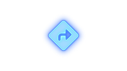 Diamond turn right icon blue color glowing neon on transparent background