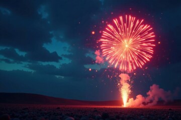 Firework explosion in sky with colorful sparks and embers, sky, color explosions