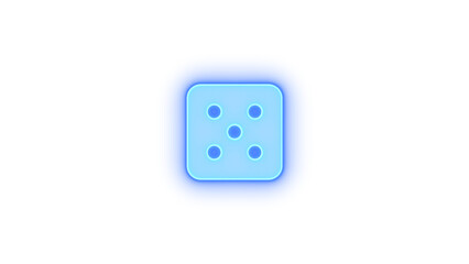 Dice five icon blue color glowing neon on transparent background