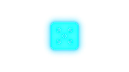 Dice five icon cyan color glowing neon on transparent background