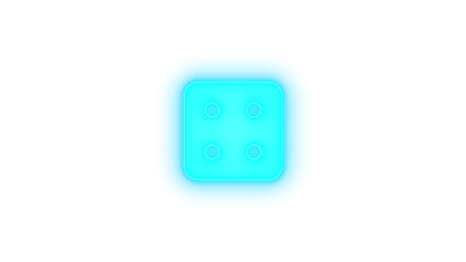 Dice four icon cyan color glowing neon on transparent background