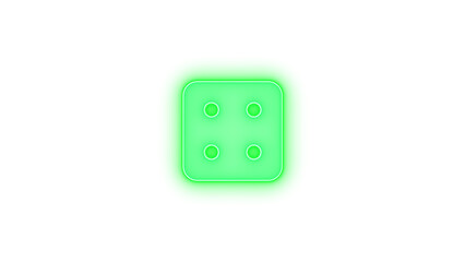 Dice four icon green color glowing neon on transparent background