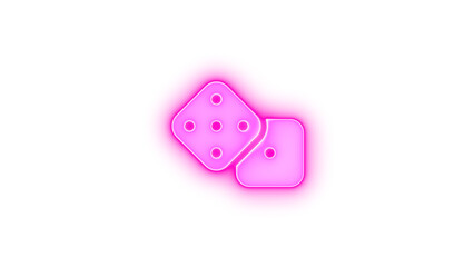 Dice icon pink color glowing neon on black background