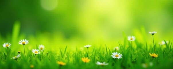 Fresh spring green grass with a few scattered wildflowers,  wildflowers, fresh spring green grass,  nature