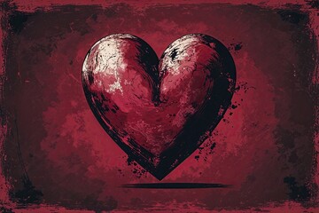 Retro Heart Distressed Vector Background with Nostalgic Maroon Texture