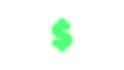 Dollar sign icon green color glowing neon on black background