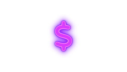 Dollar sign icon purple color glowing neon on black background