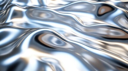 Abstract Silver Liquid Metal: Shimmering Waves of Chrome