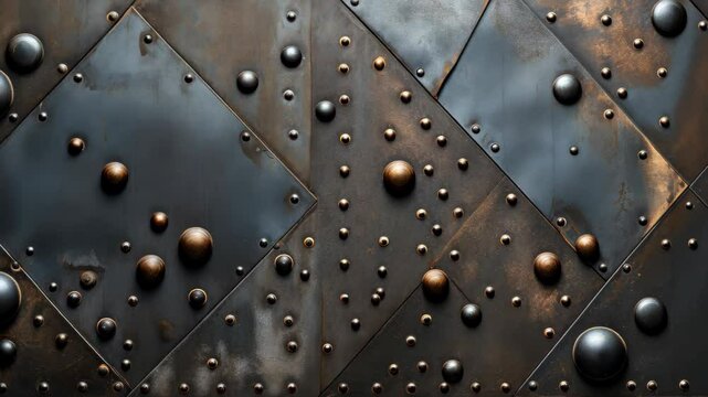 Robust steel plate adorned with rivets for industrial durability. Ai Generated