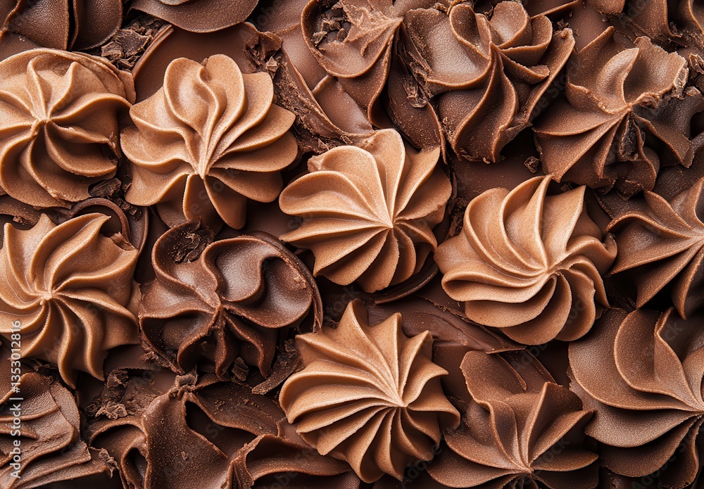 Poster delicious chocolate swirls arranged beautifully, showcasing an array of rich cocoa tones and smooth 
