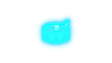  Drum icon cyan color glowing neon on transparent background