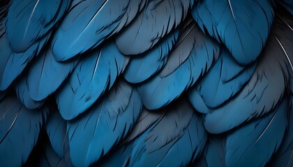 Obraz premium Close-up shot of overlapping blue feathers, creating a textured pattern with soft, diffused lighting