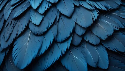 Obraz premium Close-up shot of overlapping blue feathers, creating a textured pattern with soft, diffused lighting