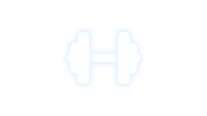 Dumbbell icon white color glowing neon on black background