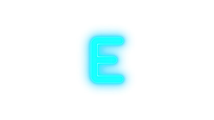 E icon cyan color glowing neon on transparent background