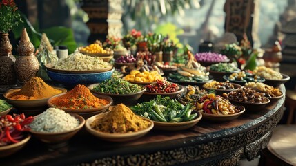 Fototapeta premium Exotic spice assortment presented with artistic elegance and cultural inspiration