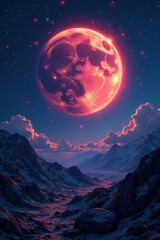 Glowing starlight illuminates an ethereal, glowing planet , radiance, shimmering
