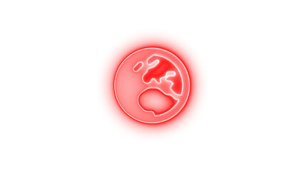 Earth europe icon red color glowing neon on transparent background