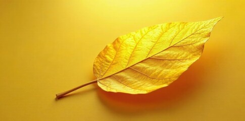 Golden foil impression of a delicate yellow leaf, yellow leaf effects, metallic accents
