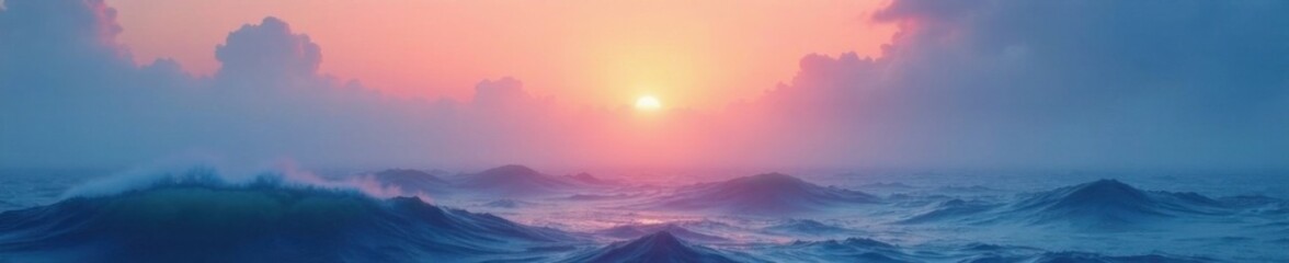 Fototapeta premium Gradient ocean hues blending into misty dawn sky, peaceful, soft, natural