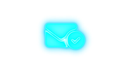 Envelope circle check icon cyan color glowing neon on transparent background