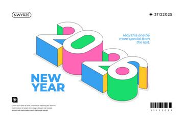 A vibrant and modern 3D design featuring the year 2026 in various gradient color