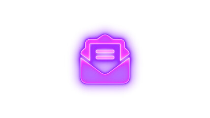 Envelope open text icon purple color glowing neon on transparent background