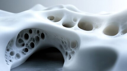 Abstract, organic,  sculptural form.  Complex,  porous,  white structure.  Hollow,  cavernous,  intricate  design