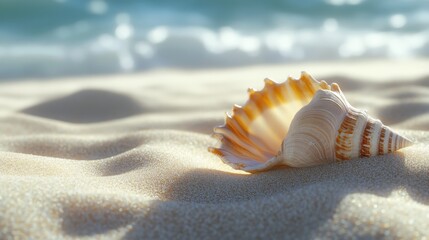 Obraz premium A beautiful seashell resting on a sunlit sandy beach seashore