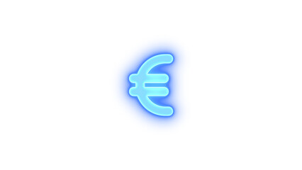Euro sign icon blue color glowing neon on transparent background