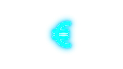 Euro sign icon cyan color glowing neon on transparent background