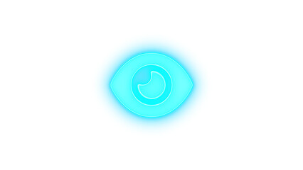 Eye icon cyan color glowing neon on transparent background