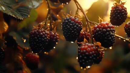 Ripe Blackberries Sunset Harvest Farm Autumn.
