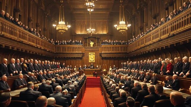 Formal parliamentary session in ornate hall