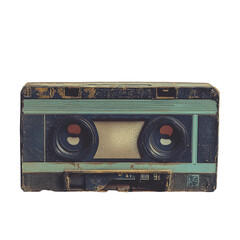 Naklejka premium Retro audio cassette tape resting on a table, evoking nostalgia for past music experiences, Old retro audio cassette tape 1980s