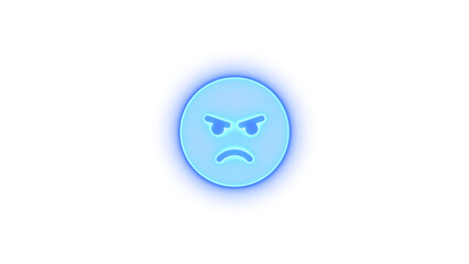 Face angry icon blue color glowing neon on transparent background