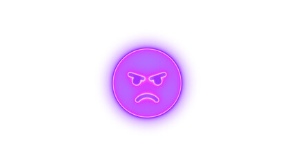 Face angry icon purple color glowing neon on transparent background