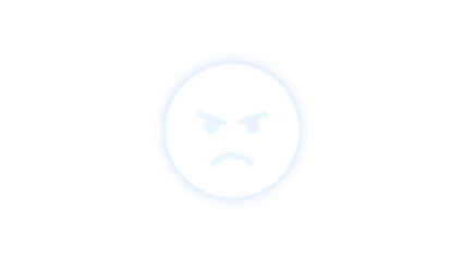 Face angry icon white color glowing neon on transparent background