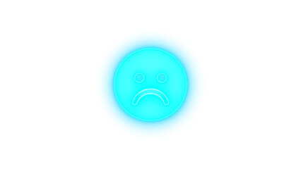Face frown icon cyan color glowing neon on transparent background