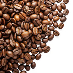 Naklejka premium Aromatic Roasted Coffee Beans Close Up Image Background Texture isolated on white or transparent background