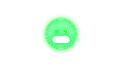 Face grimace icon green color glowing neon on transparent background