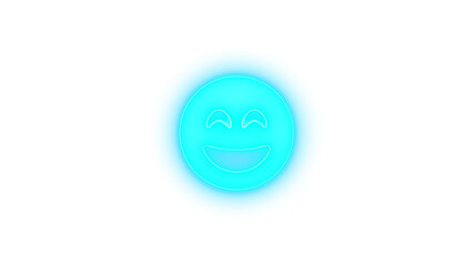 Face grin beam icon cyan color glowing neon on transparent background