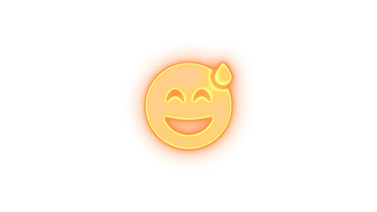 Face grin beam sweat icon brown color glowing neon on transparent background