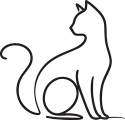 Cat continuous Straight line art drawing